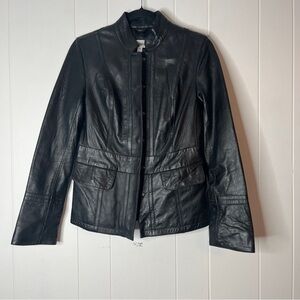 Boston Harbour Black Genuine Leather Jacket Fitted Defined Waist Chic Women's XS